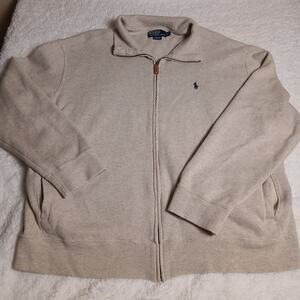 Polo Ralph Lauren Mens XL Beige Full Zip Sweater Sweatshirt Pony Logo Classic...